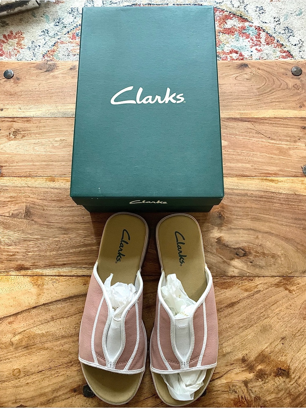 Clarks Pink and White Women's Slip-On Mules
